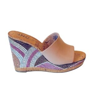 Pink Natural Wedge Platform Sandals INC Macy's Crystal Tan Pink New